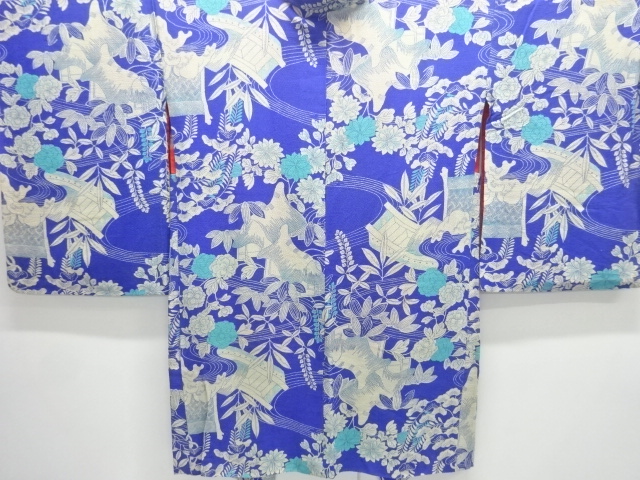 JAPANESE KIMONO / ANTIQUE HAORI / SILK / CHIRIMEN / FLOWER & BOAT